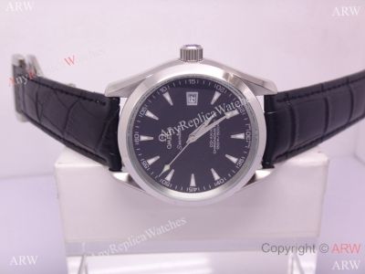 Replica Omega Seamaster Aqua Terra Watch - Black Dial / Black Leather Strap